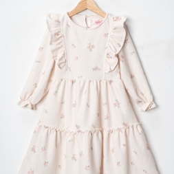 KIZ 6/9 YAŞ ROBASI FIRFIRLI BASKILI KARYA ELBİSE