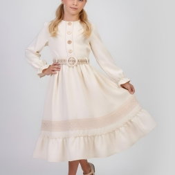 KIZ 9/12 YAŞ FLAMLI KETEN ELBİSE