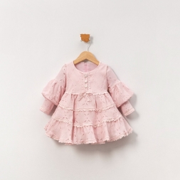 KIZ 9/18 AY ÖNÜ TAŞ DÜĞME DETAYLI KIZ ELBİSE