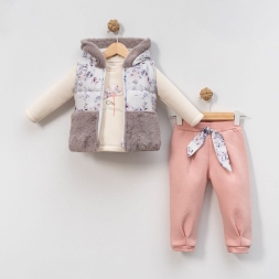 KIZ 9/18 AY PELUŞ YELEKLİ KIZ 3 LÜ TAKIM
