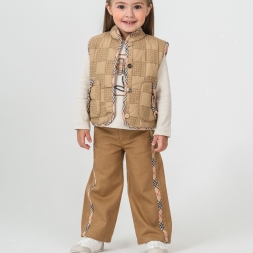 KIZ 9/24 AY BURBERY BİYELİ ÜÇLÜ TAKIM