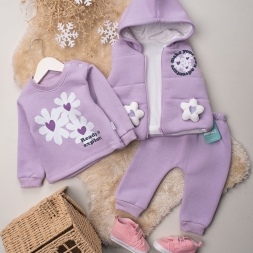 KIZ 9/24 AY ÇİÇEK BASKILI ÜÇLÜ TAKIM