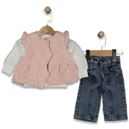 KIZ 9/24 AY ÇİÇEK DESENLİ ÜÇLÜ TAKIM