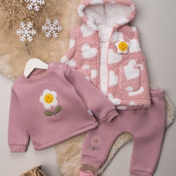 KIZ 9/24 AY ÇİÇEK NAKIŞLI ÜÇLÜ KIZ TAKIM