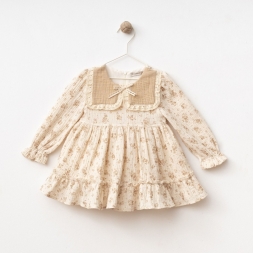 KIZ 9/24 AY ÇİÇEKLİ MÜSLİN ELBİSE