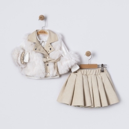 KIZ 9/24 AY DERİ ETEKLİ KOL DETAYLI PELUŞLU 4 LÜ T