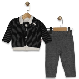 KIZ 9/24 AY DİK ÇİZGİLİ PAPYONLU 3LÜ TAKIM