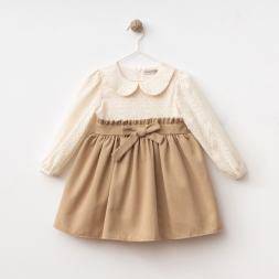 KIZ 9/24 AY FİYONKLU KETEN ELBİSE