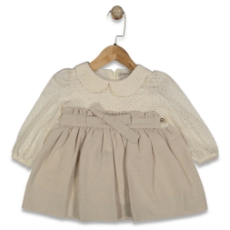 KIZ 9/24 AY FİYONKLU KETEN ELBİSE