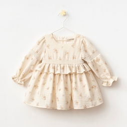 KIZ 9/24 AY GÜL BASKILI ELBİSE