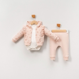 KIZ 9/24 AY KAPÜŞONLU YAPRAK BASKILI 3’LÜ TAKIM