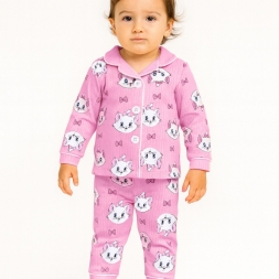 KIZ 9/24 AY KEDİ BASKILI AYLIK PİJAMA TAKIM