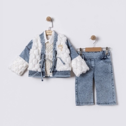 KIZ 9/24 AY PELUŞ KOT KOMBİNLE KELEBEK BASKILI DÖR