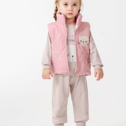 KIZ 9/24 AY SMİLE CAT YELEKLİ 3LÜ TAKIM