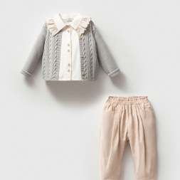 KIZ 9/24 AY TRİKO HIRKA FIR YAKA GÖM KAD PNT 3\'LÜ