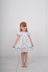 KIZ ÇOCUK BÜYÜK ÇİÇEKLİ ÇİFT KAT FIRFIRLI MÜSLÜN ELBİSE
