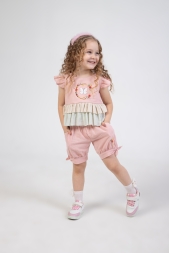 KIZ ÇOCUK KELEBEK NAKIŞLI ŞORTLU TAKIM