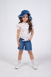 KIZ ÇOCUK KOT ŞORTLU GÖMLEKLİ TAKIM
