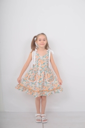 KIZ ÇOCUK OMZULARI FİYONKLU CEPLİ ELBİSE