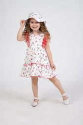 KIZ ÇOCUK ŞAPKALI ÇİÇEKLİ MÜSLİN ELBİSE