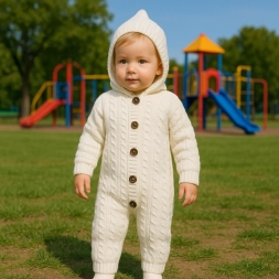 UNISEX 6/12 AY MERDİVEN SAÇ ÖRGÜ KAPŞONLU TULUM