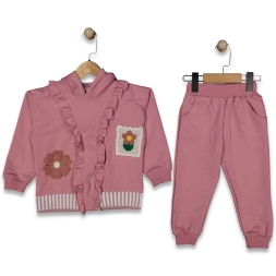 KIZ 3/7 YAŞ ÖNÜ FIRFIRLI ÇİÇEKLİ İKİ İP EŞOFMAN TA