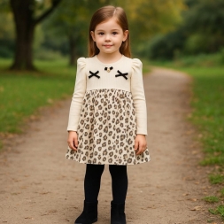 KIZ 6/18 AY FİYONKLU LEOPARLI ELBİSE