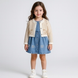 KIZ 2/5 YAŞ TRİKO  ÇİZGİLİ KELEBEKLİ TAKIM