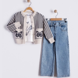 KIZ 2/5 YAŞ ÇİZGİLİ TRİKO TAKIM