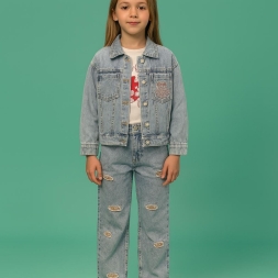 KIZ 2/5 YAŞ KALP AYICIK BASKILI KOT TAKIM