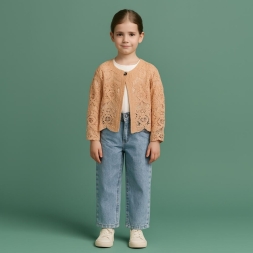 KIZ 2/5 YAŞ TRİKO HIRKALI ÇİÇEK BASKILI TAKIM