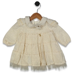 KIZ 6/18 AY GÜPÜR KAT.YAKA TAKMALI UZUN KOL ELBİSE