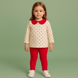 KIZ 3/6 AY KALP DESENLİ YAKALI TAKIM