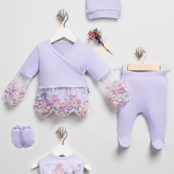 KIZ 1/3 AY RENKLİ GÜLLÜ DANTELLİ 5 Lİ ZIBIN SET