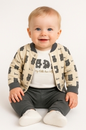 TEDDY AYICIK DESEN 3\'LÜ TAKIM (3 ay - 6 ay- 9 ay)