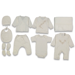 KIZ 3/3 AY EKRU TRİKOLU 10 PARÇA ZIBIN SETİ