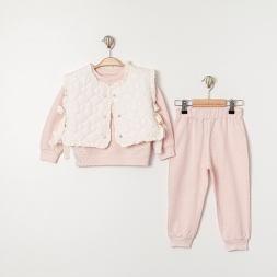 KIZ 2/5 YAŞ KARELİ ORTASI KALPLİ ÜÇLÜ TAKIM