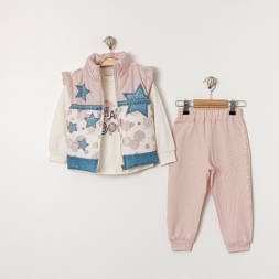 KIZ 9/24 AY YILDIZ DESEN ÜÇLÜ TAKIM