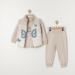 KIZ 9/24 AY KELEBEK DESEN ÜÇLÜ TAKIM