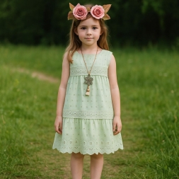 KIZ 6/12 YAŞ BRODELİ DANTELLİ ASKILI ELBİSE