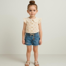 KIZ 1/3 YAŞ ÇİÇEK BULUZLÜ KOT ŞORTLU TAKIM