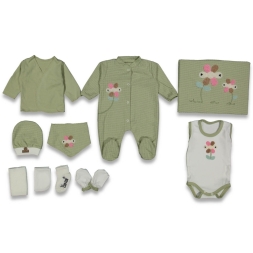 UNISEX 1/3 AY 10 LU ORGANİK WAFFLE ÇİÇEKLİ LÜX SET