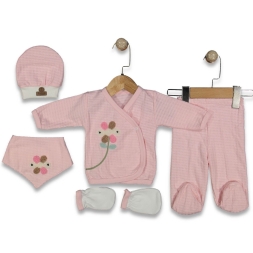 UNISEX 1/3 AY 5 Lİ ORGANİK WAFFLE ÇİÇEKLİ LÜX SET