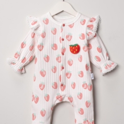 UNISEX 3/9 AY FIR FIRLI ÇİLEK BASKILI TULUM