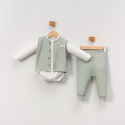 UNISEX 9/18 AY GENİŞ RAPORLU YELEKLİ 3’LÜ TAKIM