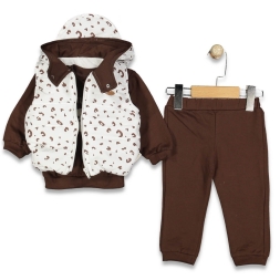 UNISEX 9/18 AY LEOPAR DESENLİ ELYAFLI YELEKLİ 3 LÜ