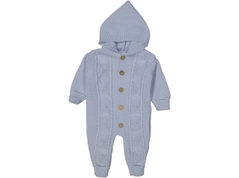 UNISEX 6/12 AY BAKLAVA DESEN DÜĞMELİ KAPÜŞONLU TULUM