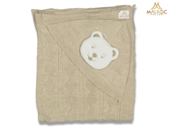 BEBE AYI FİGÜRLÜ ŞAPKALI TRİKO BATTANİYE