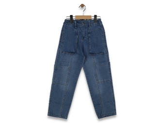 KIZ 9/12 YAŞ BEL LASTİKLİ TORBA CEPLİ KOT PANTALON