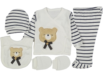 ERKEK 0/3 AY ÇİZGİLİ PAPYONLU AYI 5Lİ SET